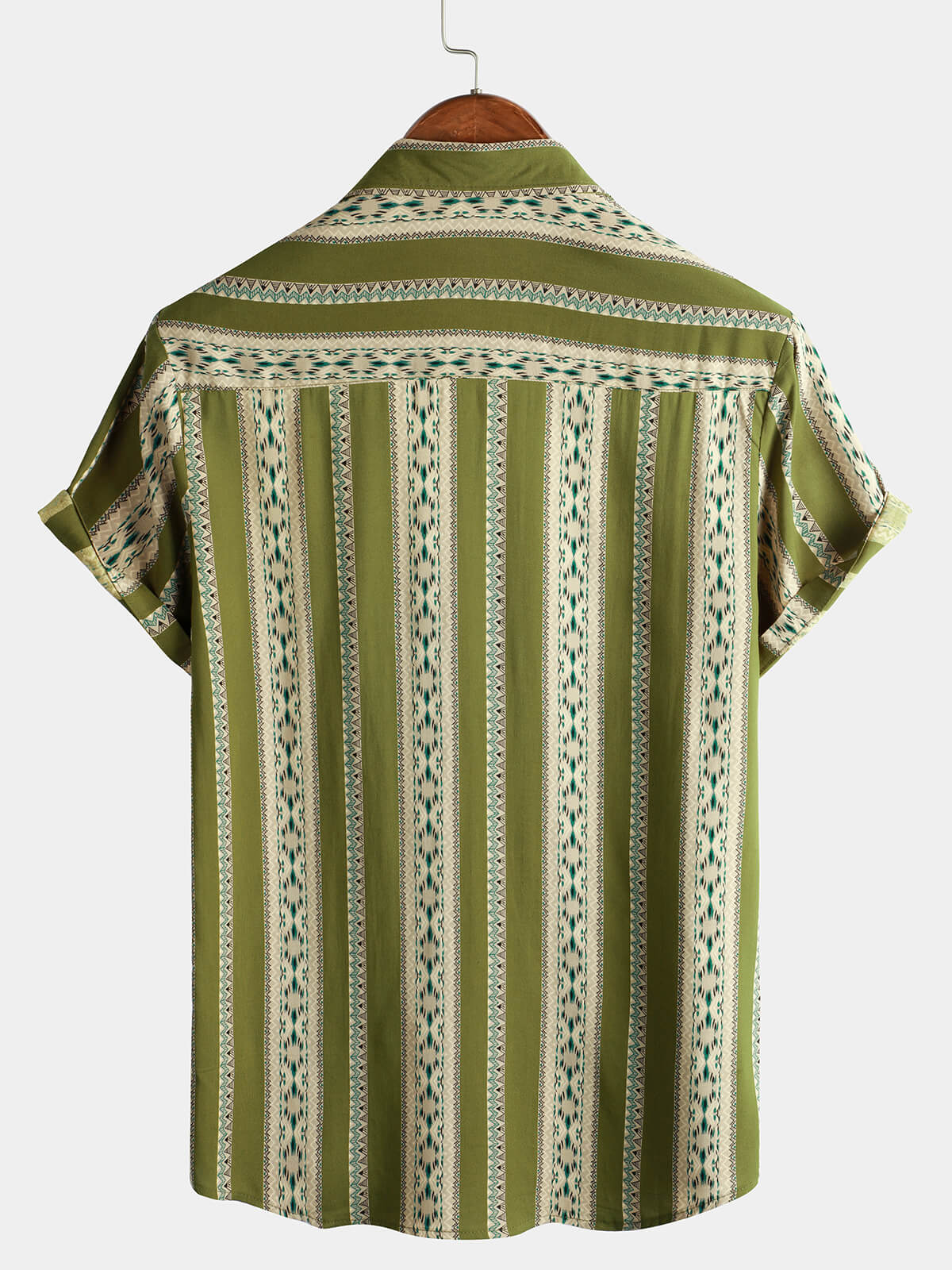 Camicia vintage a maniche corte a righe verdi da uomo