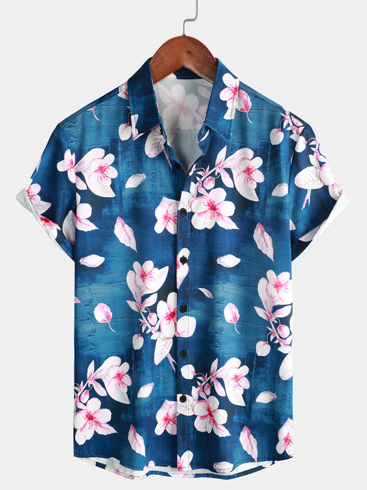 Camicia corta da uomo con stampa floreale estiva da resort