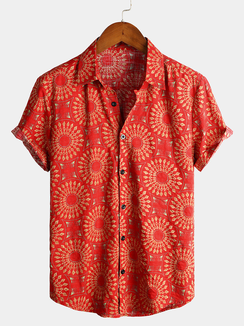 Camicia da uomo in cotone vintage a maniche corte