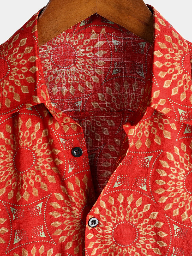 Camicia da uomo in cotone vintage a maniche corte