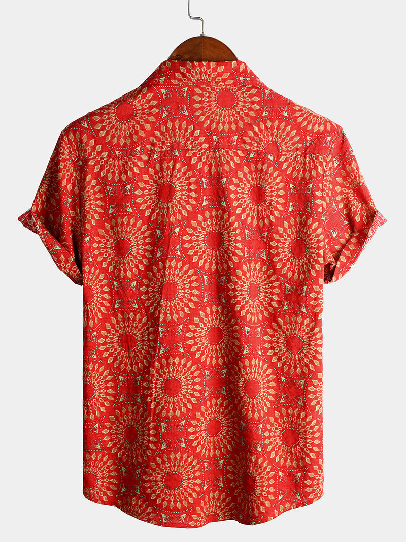 Camicia da uomo in cotone vintage a maniche corte