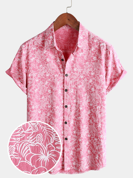 Camicia da uomo a maniche corte in cotone floreale