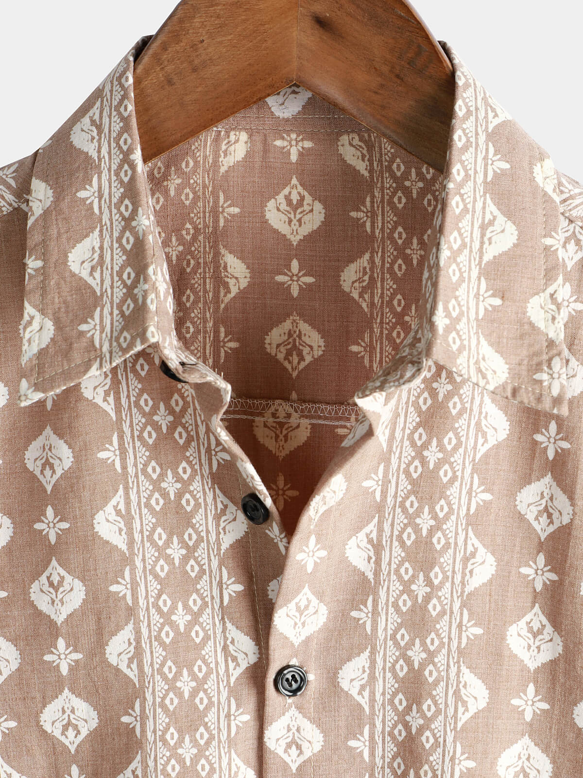Camicia da uomo a maniche corte in cotone a righe marroni vintage