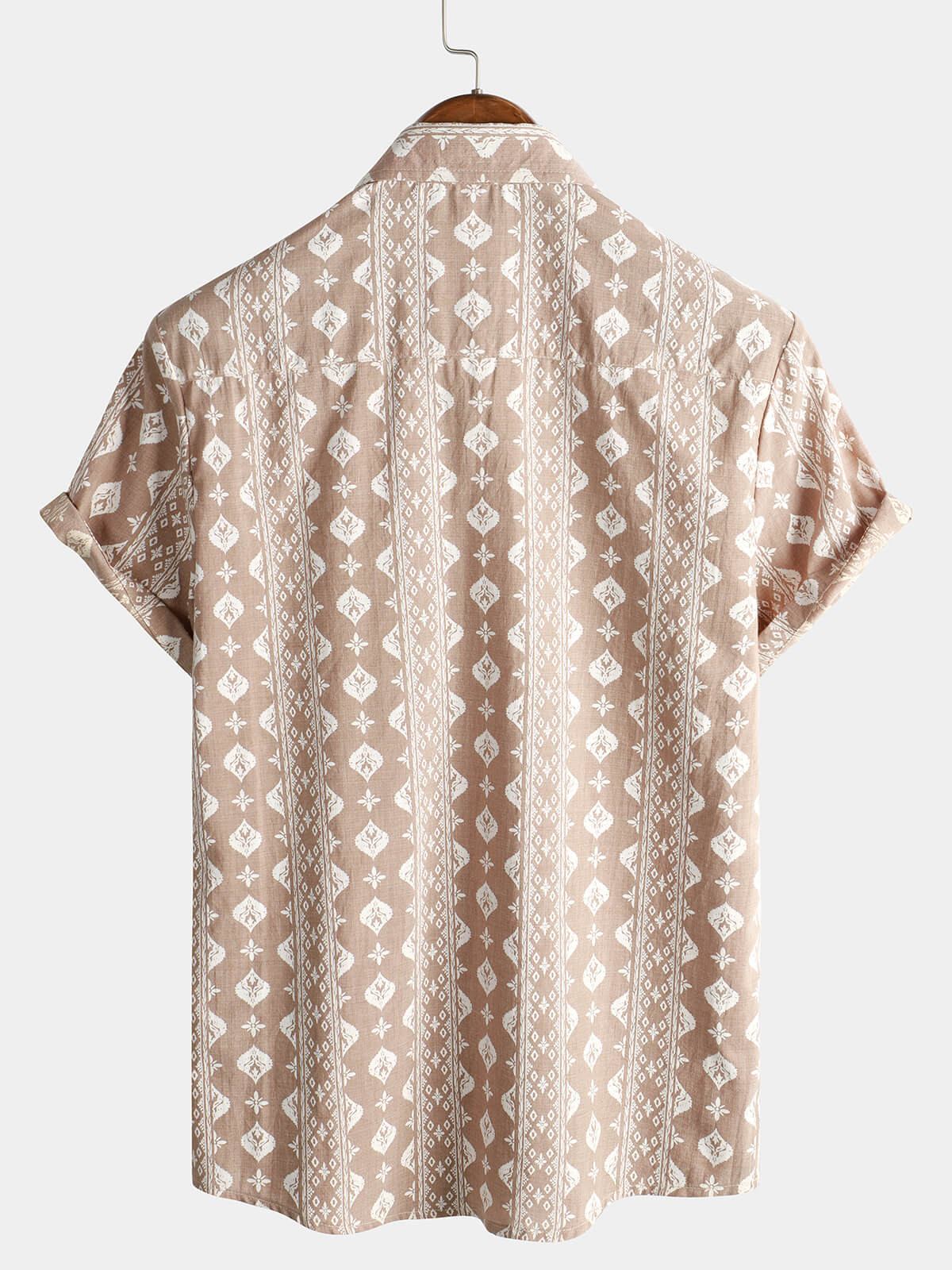Camicia da uomo a maniche corte in cotone a righe marroni vintage