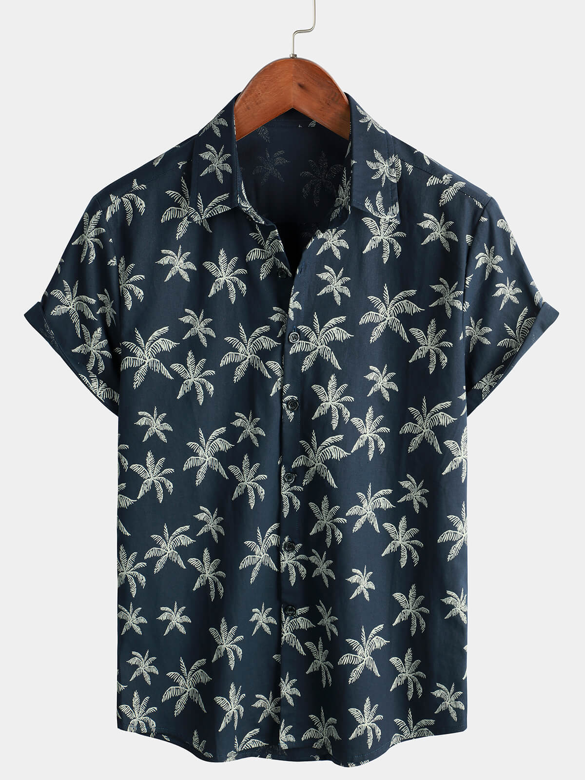 Camicia hawaiana a maniche corte in cotone con stampa di palme da uomo