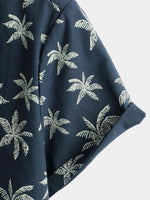 Camicia hawaiana a maniche corte in cotone con stampa di palme da uomo
