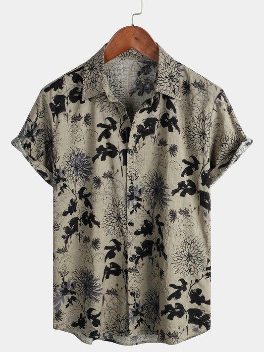 Camicia a maniche corte con stampa floreale vintage da uomo