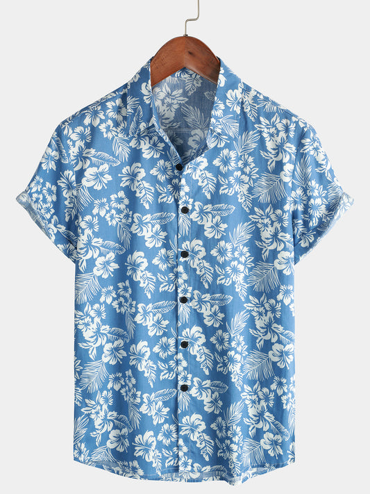 Camicia a maniche corte con stampa floreale da uomo