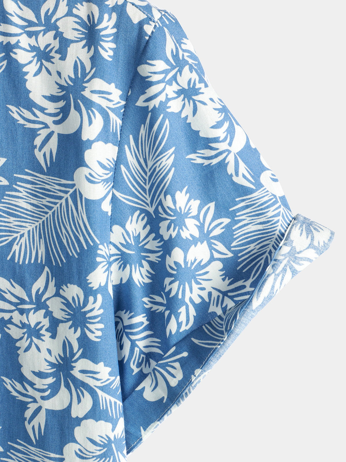 Camicia a maniche corte con motivo floreale tropicale blu da uomo