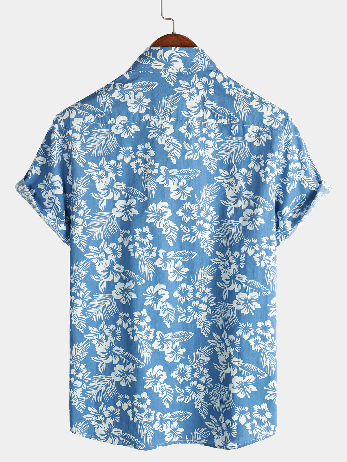 Camicia a maniche corte con motivo floreale tropicale blu da uomo