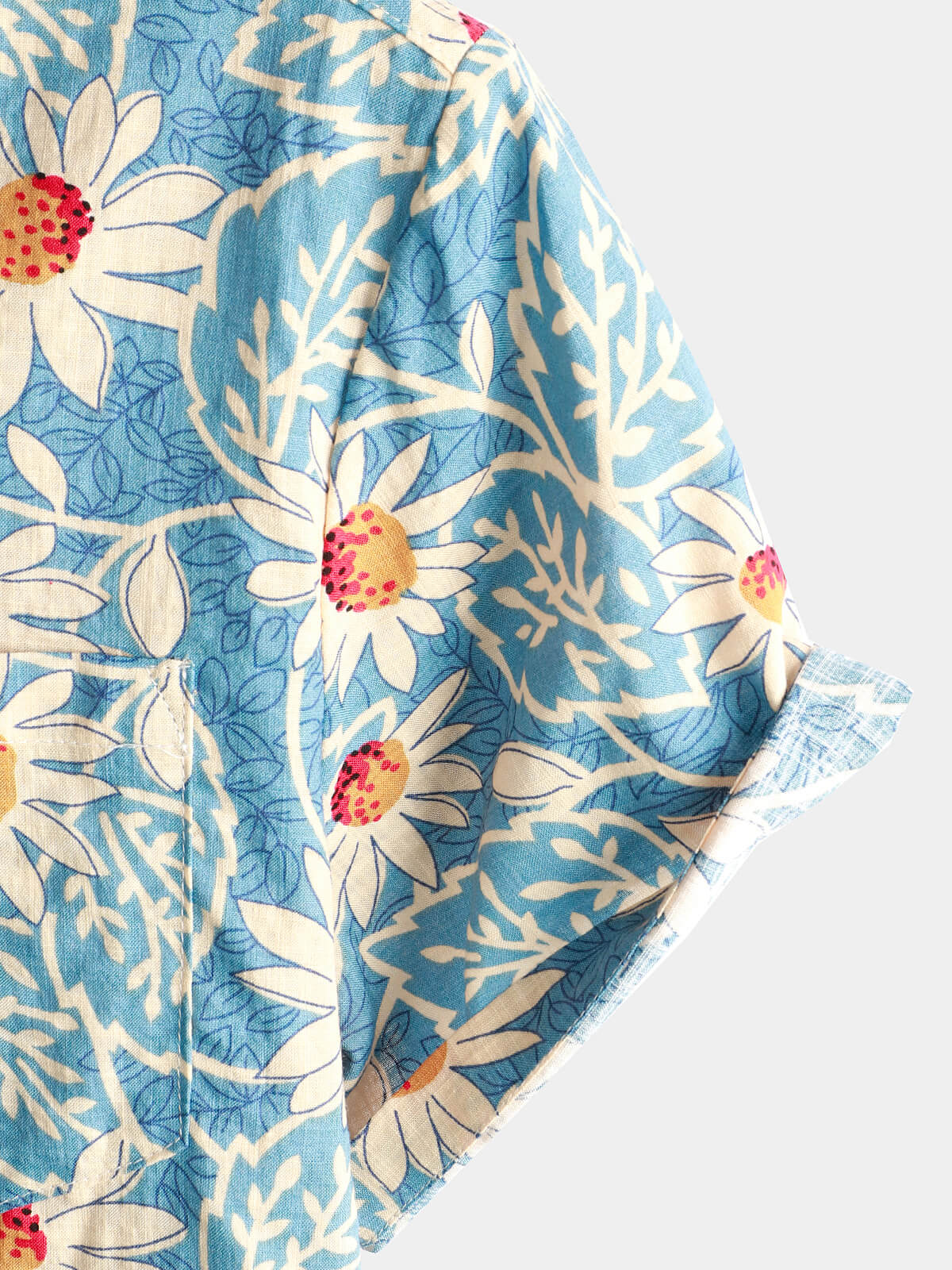 Camicia da uomo in cotone blu a maniche corte con stampa floreale