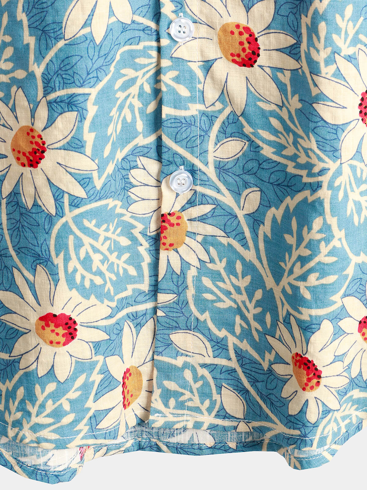 Camicia da uomo in cotone blu a maniche corte con stampa floreale