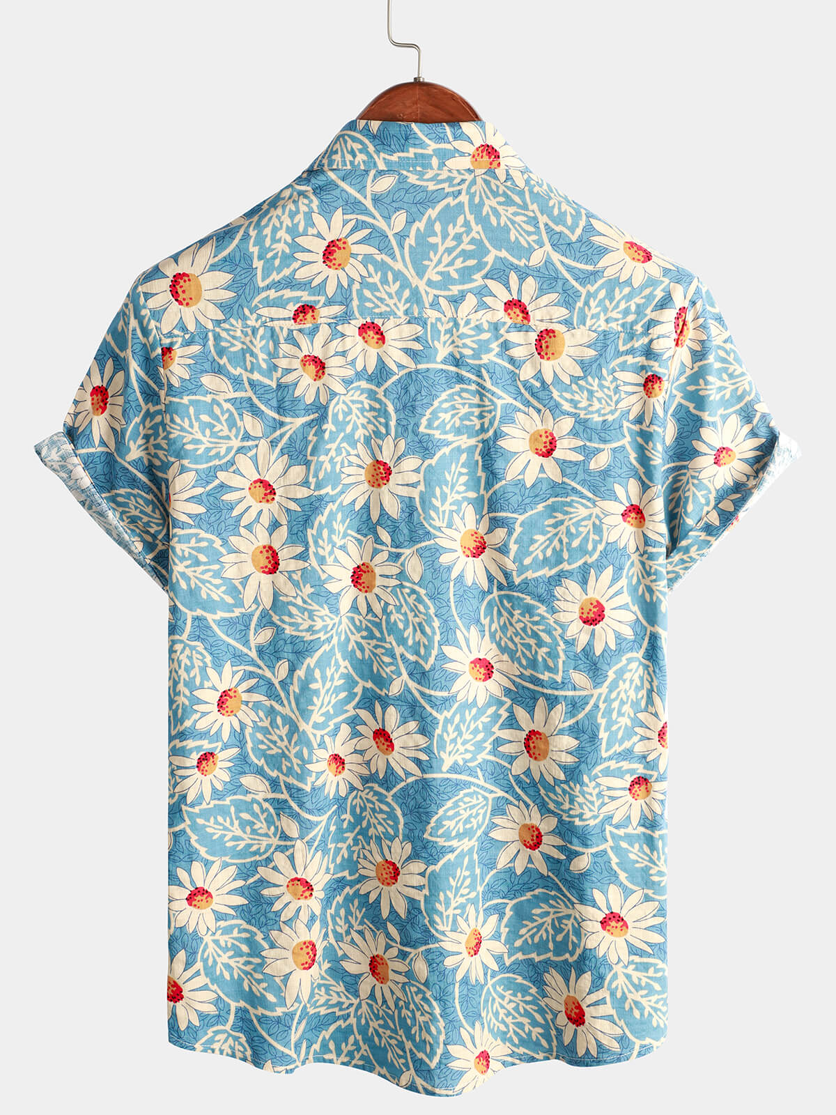 Camicia da uomo in cotone blu a maniche corte con stampa floreale