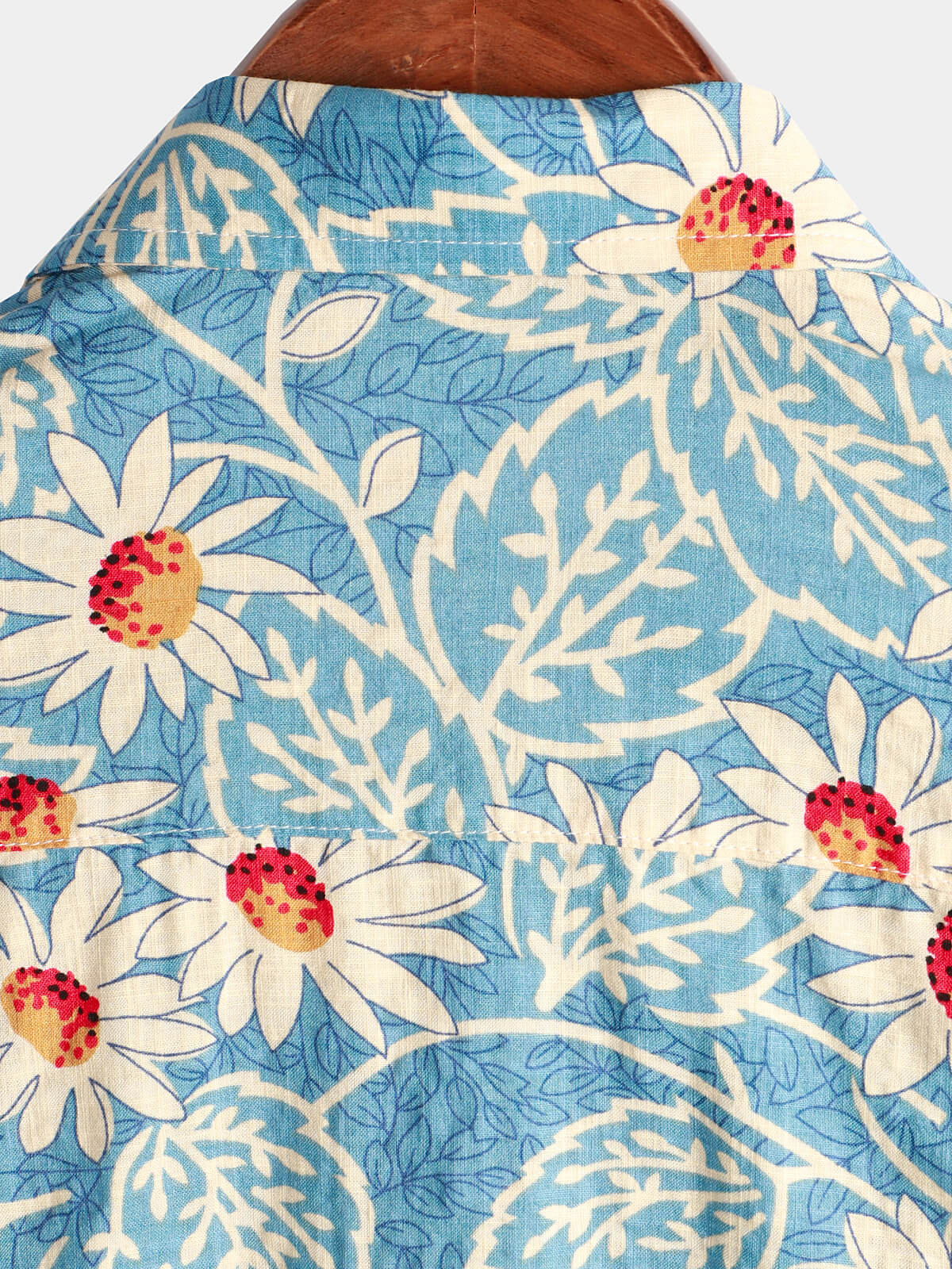 Camicia da uomo in cotone blu a maniche corte con stampa floreale