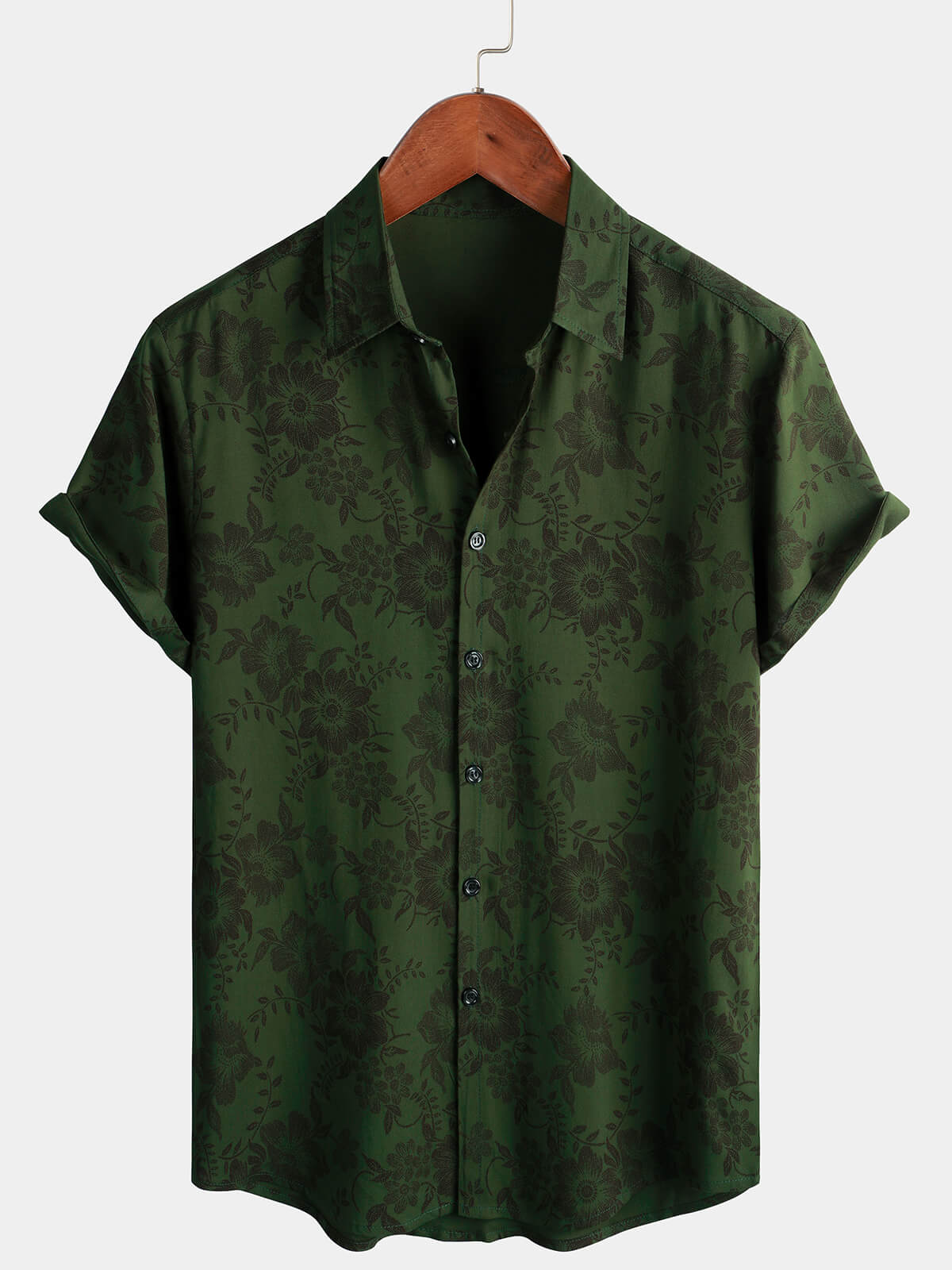Camicia hawaiana verde scuro floreale da uomo
