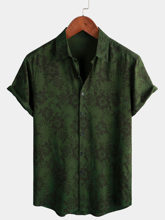 Camicia hawaiana verde scuro floreale da uomo