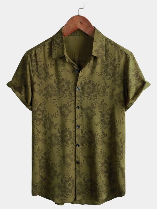 Camicia verde floreale vintage da uomo