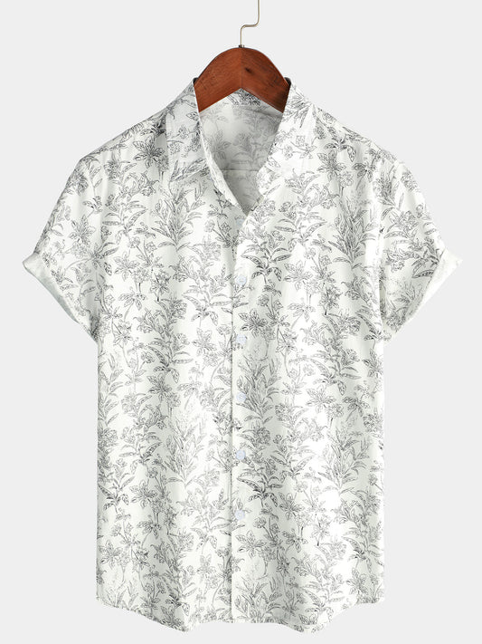 Camicia hawaiana estiva a bottoni con stampa floreale per uomo