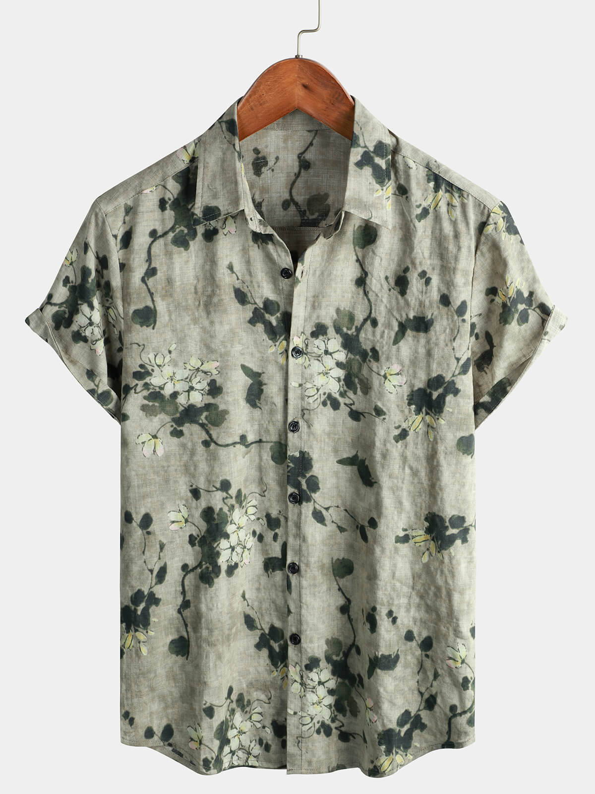 Camicia a maniche corte in cotone floreale vintage da uomo