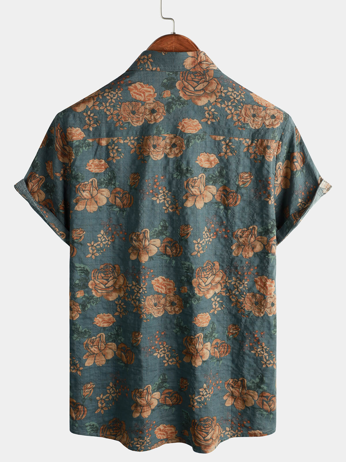 Camicia a maniche corte estiva da uomo vintage floreale retrò blu