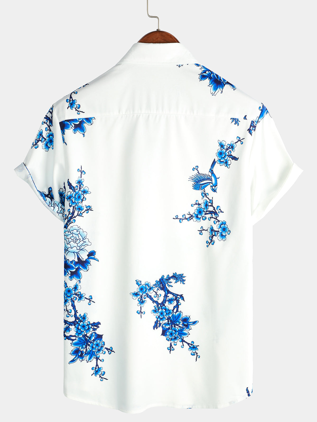 Camicia casual a maniche corte con stampa floreale blu da uomo