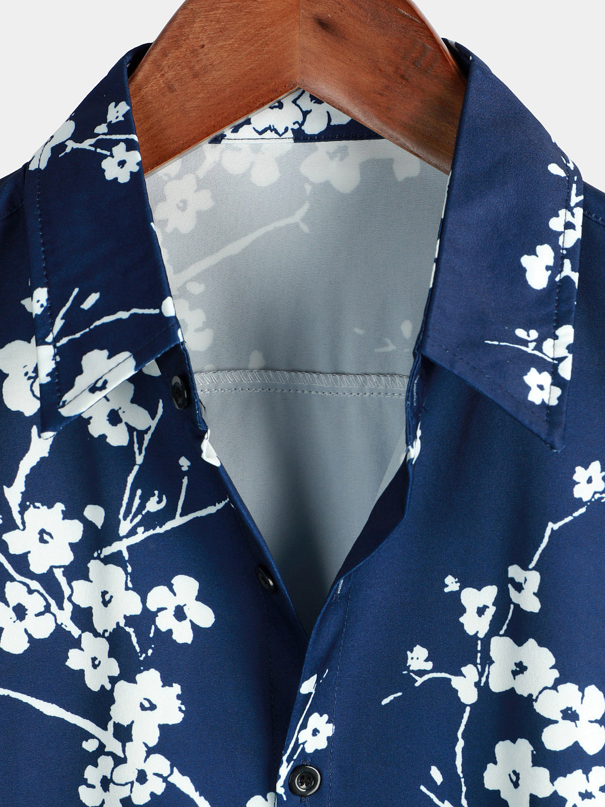 Camicia corta da uomo in stile vintage con stampa floreale blu navy