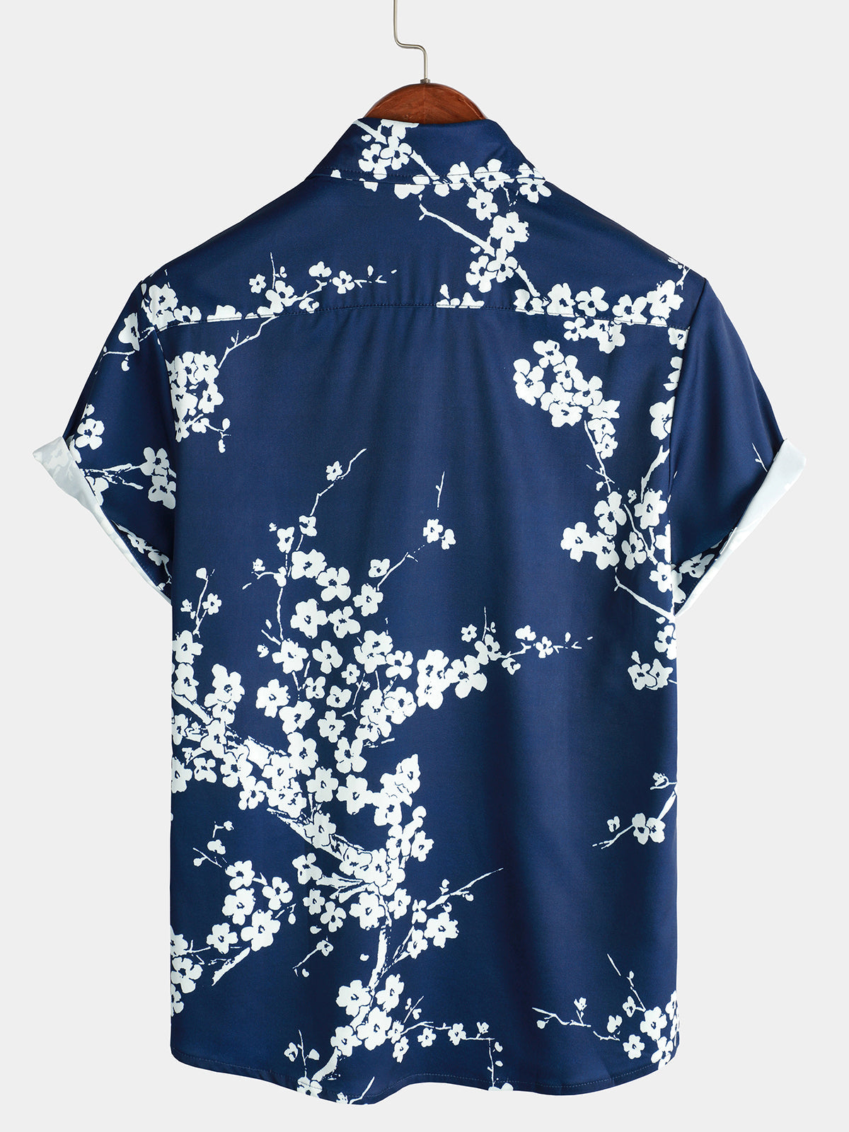 Camicia corta da uomo in stile vintage con stampa floreale blu navy