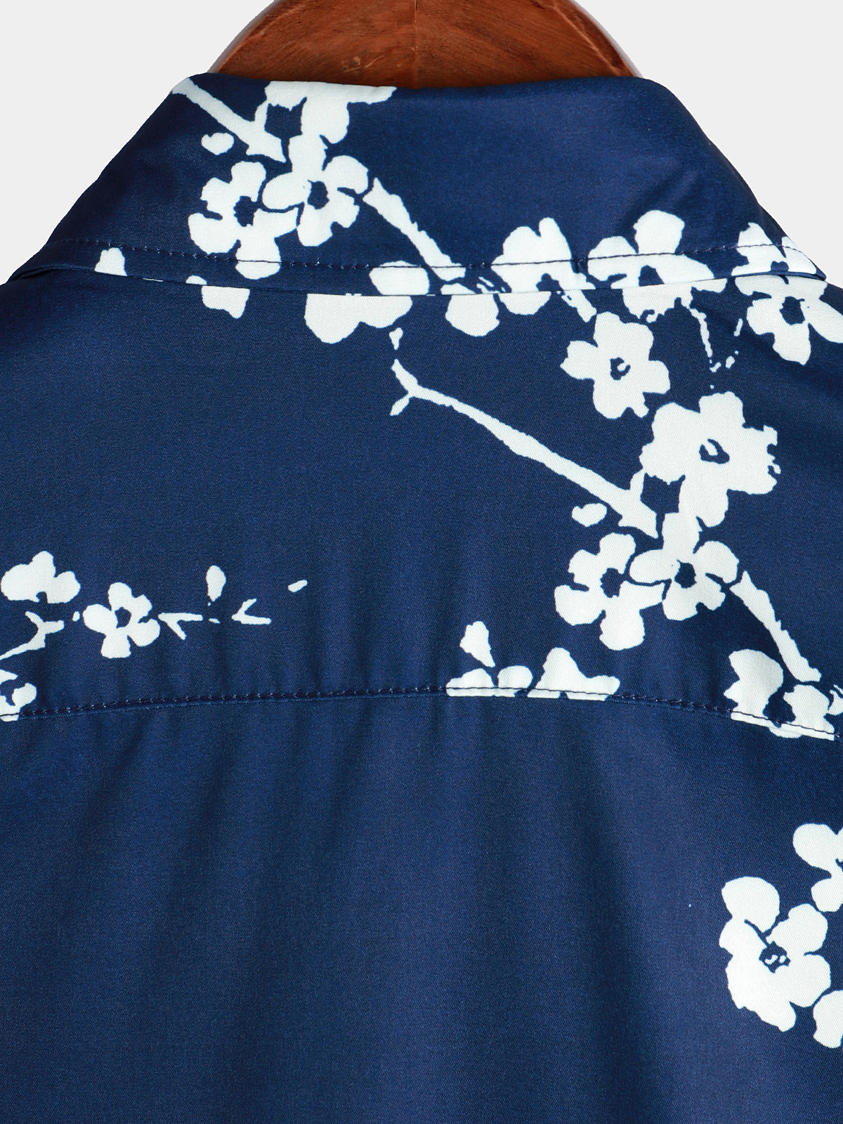 Camicia corta da uomo in stile vintage con stampa floreale blu navy