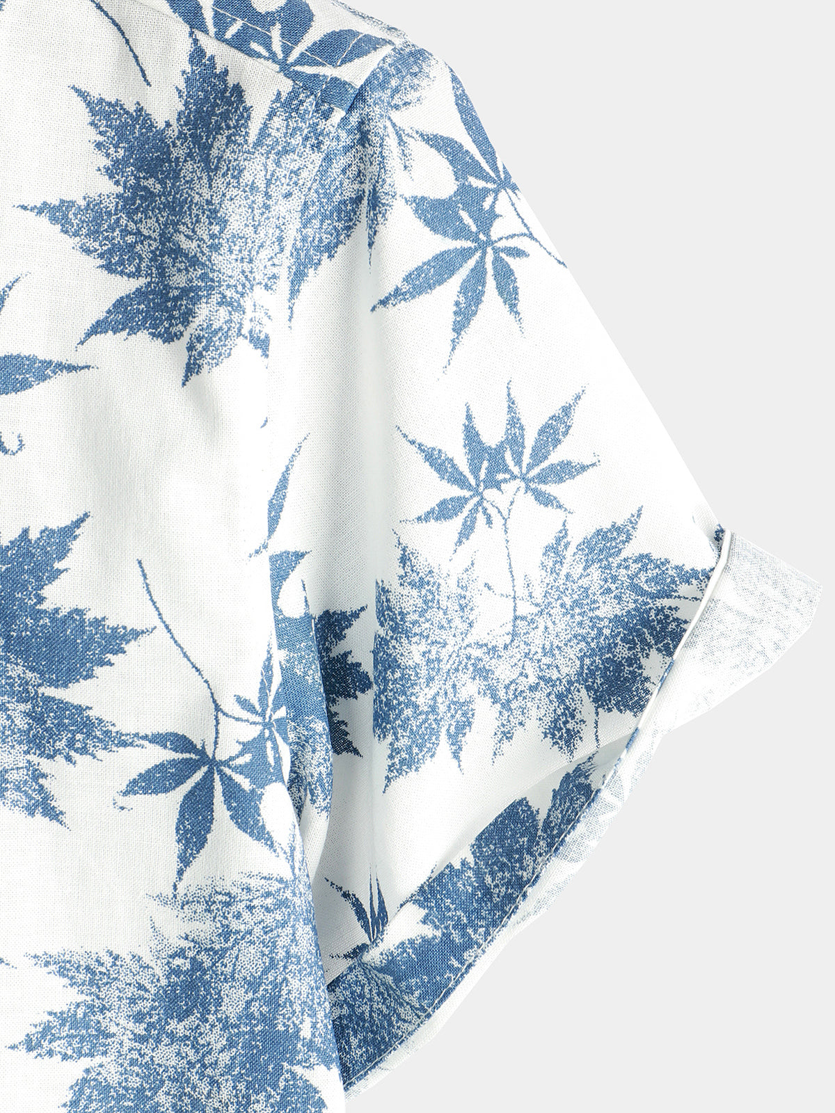 Camicia corta da uomo in cotone e lino con stampa di foglie di acero