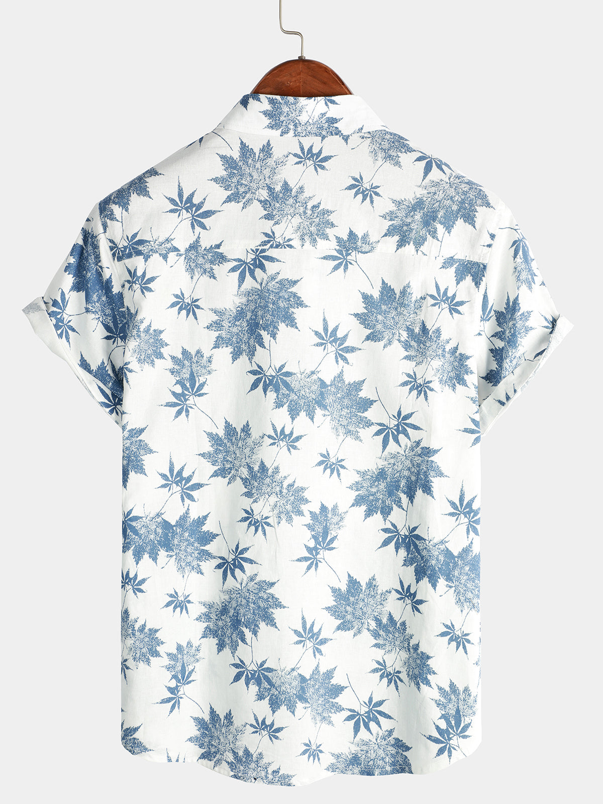 Camicia corta da uomo in cotone e lino con stampa di foglie di acero
