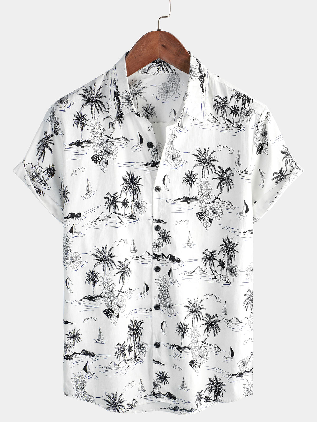 Camicia da uomo con stampa di ananas e palma tropicale
