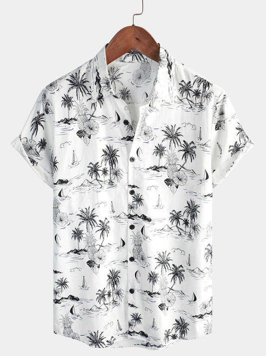 Camicia da uomo con stampa di ananas e palma tropicale