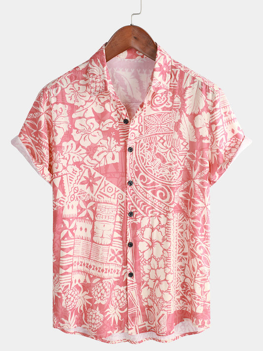 Camicia floreale tropicale rosa per uomo