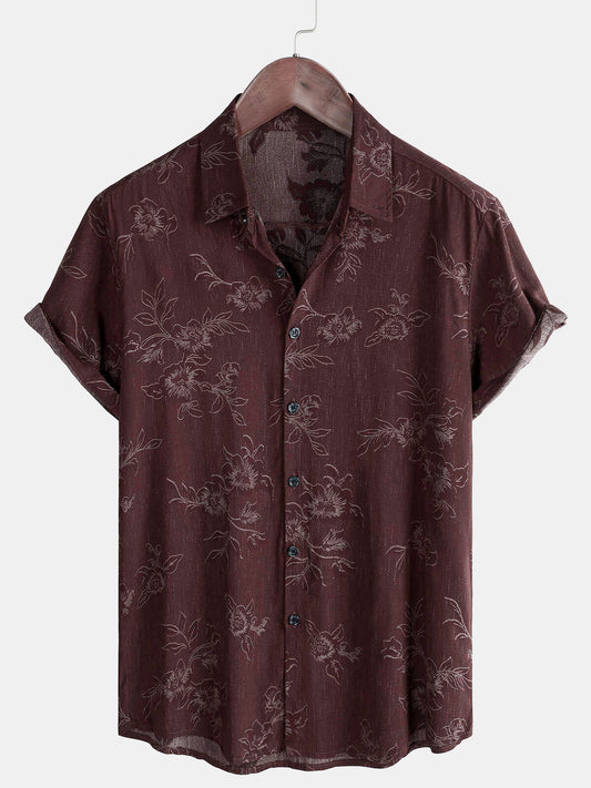 Camicia a maniche corte con stampa floreale da uomo