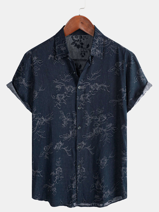 Camicia casual da uomo a maniche corte con stampa floreale