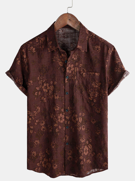 Camicia casual da uomo a maniche corte con stampa floreale