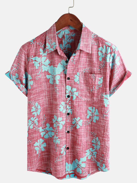 Camicia hawaiana a maniche corte vintage floreale da uomo