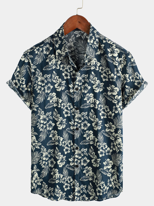 Camicia hawaiana a maniche corte in cotone traspirante da uomo