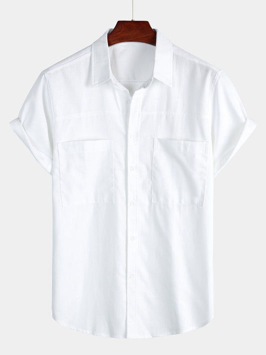 Camicia corta da uomo in cotone e lino
