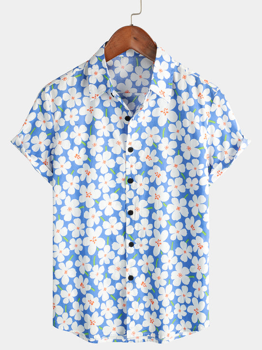 Camicia uomo estiva a maniche corte con stampa floreale