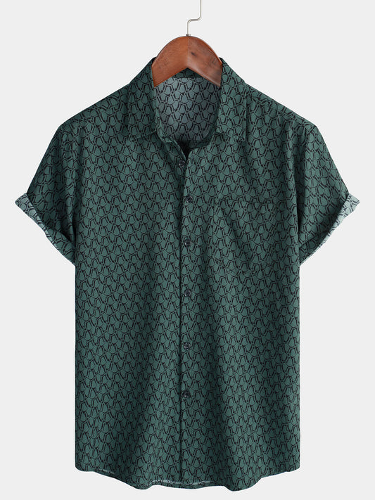 Camicia verde a maniche corte casual da uomo per le feste