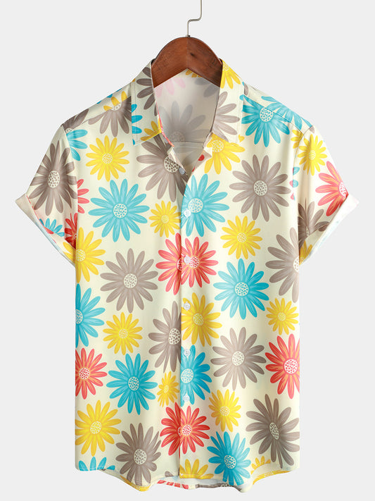 Camicia uomo casual a maniche corte con margherite