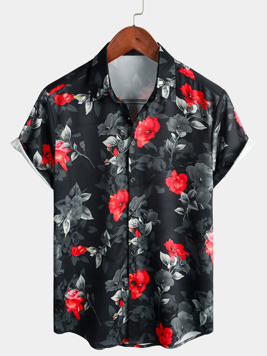 Camicia casual a maniche corte floreale per uomo