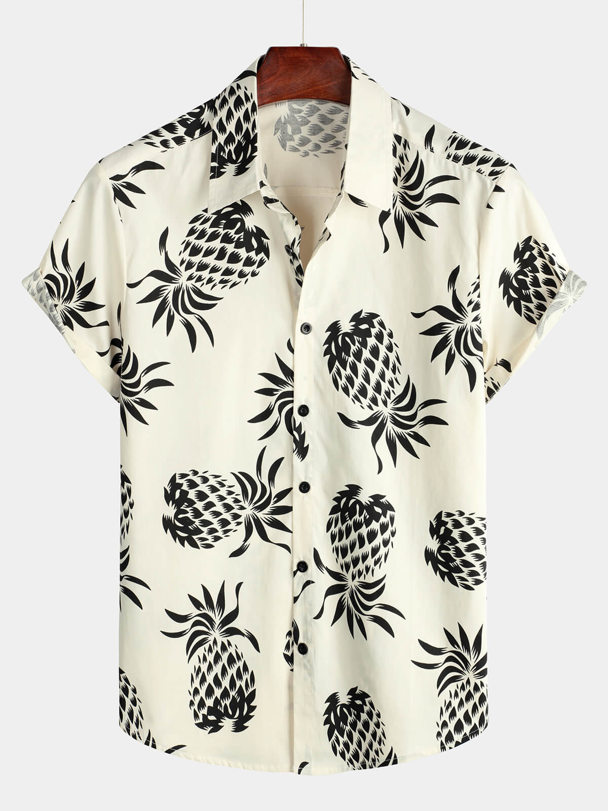 Camicia a maniche corte con stampa ananas in cotone da uomo