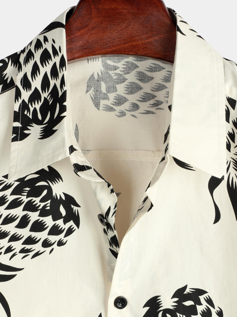 Camicia a maniche corte con stampa ananas in cotone da uomo