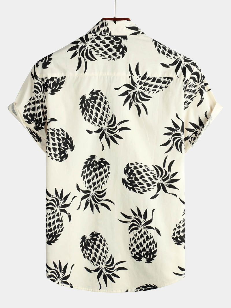 Camicia a maniche corte con stampa ananas in cotone da uomo