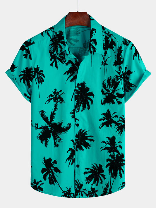 Camicia hawaiana estiva da spiaggia con stampa di palme da uomo a maniche corte