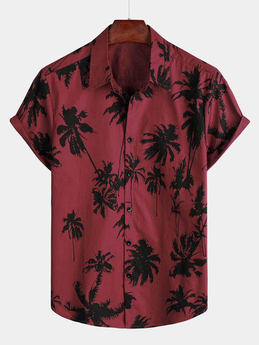 Camicia da uomo in cotone con stampa di palme