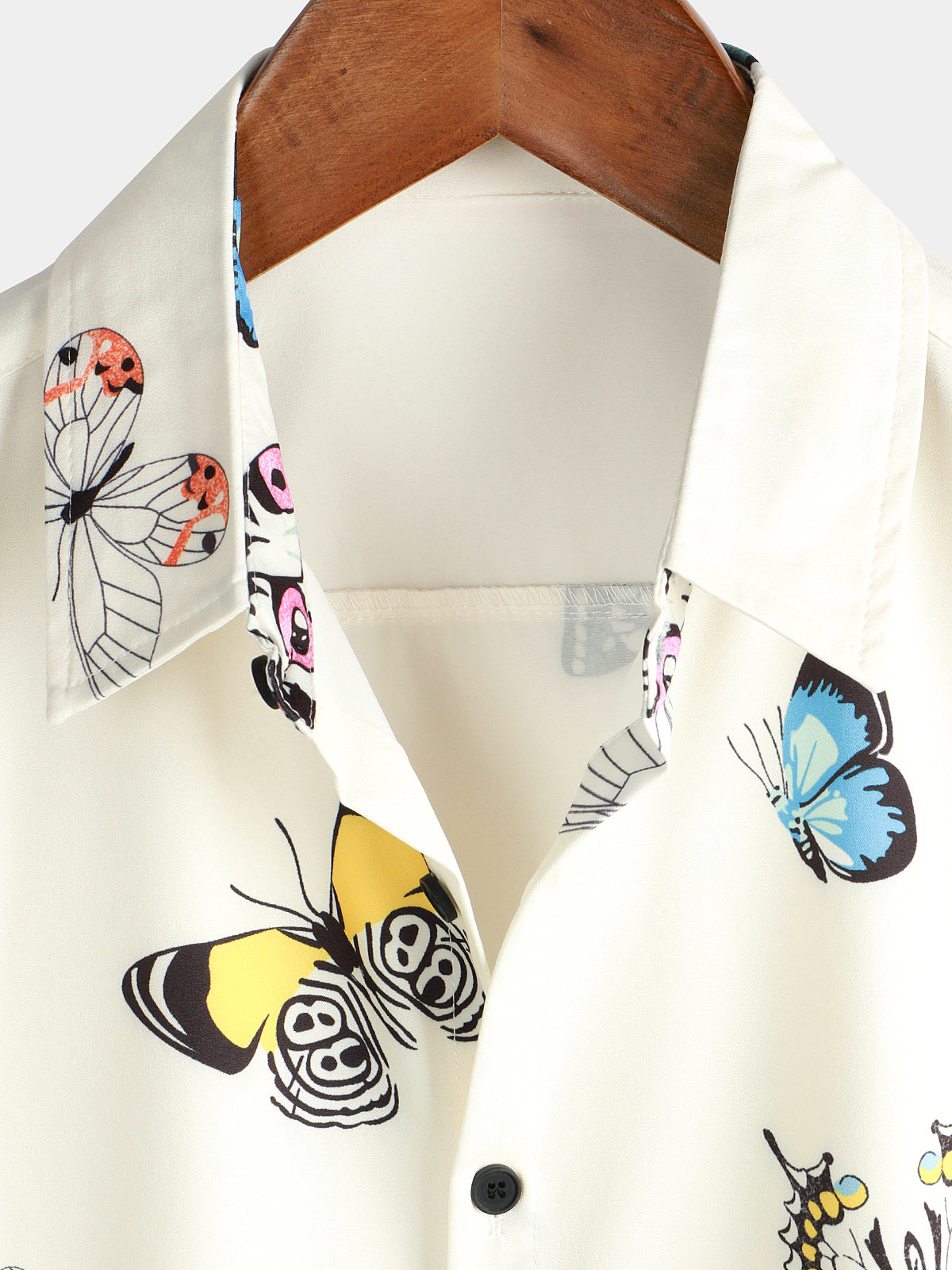 Camicia estiva casual a maniche corte con stampa grafica di farfalla da uomo