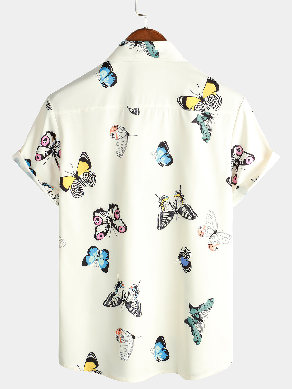 Camicia estiva casual a maniche corte con stampa grafica di farfalla da uomo